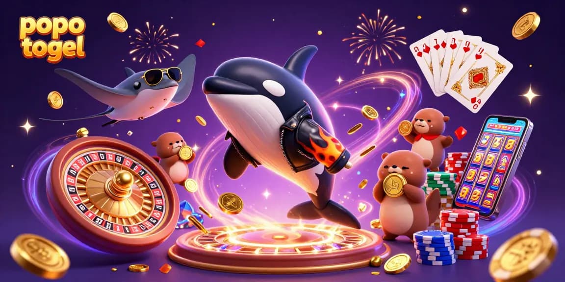 Experience popo togel with vibrant cartoon characters and casino elements bursting with energy.