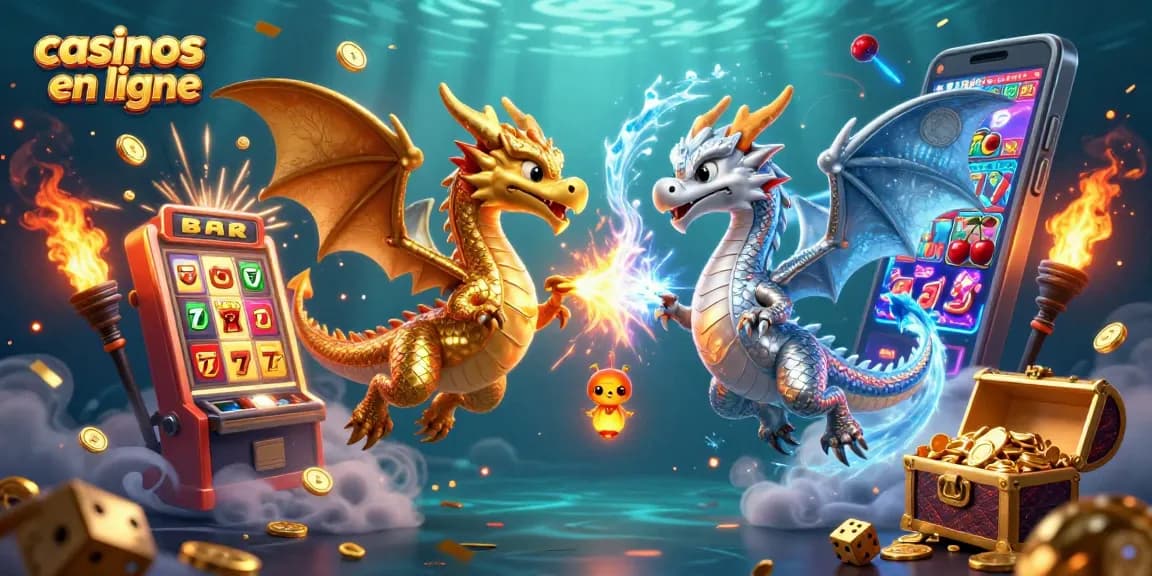 Profitez de l'excitation des casinos en ligne avec des dragons en 3D et des éléments de jackpot éclatants.