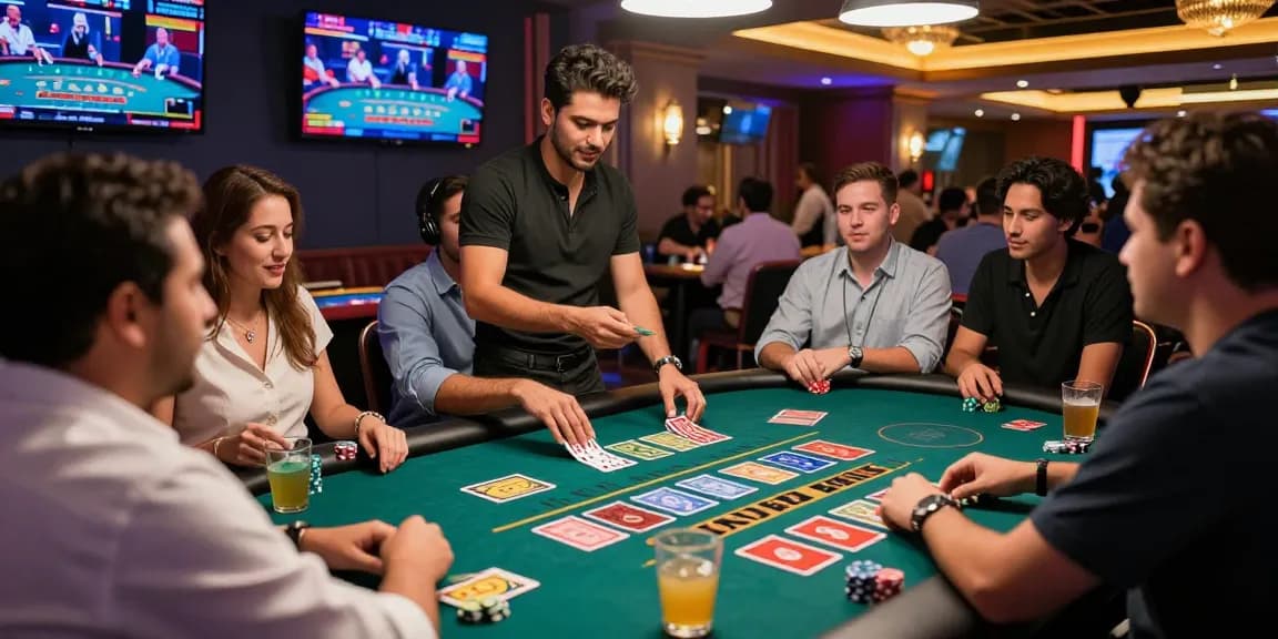 Engaging scene of players enjoying the andar bahar casino game at a lively gaming table.