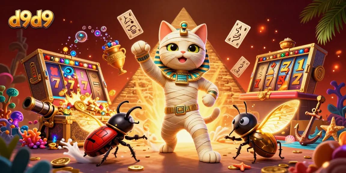 Mag-enjoy ng masayang karanasan sa mga laro ng d9d9 habang ang masayang Egyptian mummy cat ay nagbubukas ng kayamanang slot.