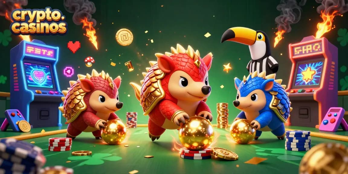 Découvrez les crypto casinos avec des pangolins amusants jouant aux jeux d'arcade en 3D.