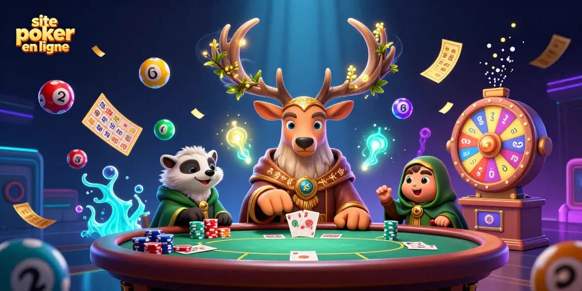 Jouez au site poker en ligne avec énergie dans une illustration 3D dynamique pleine de détails.