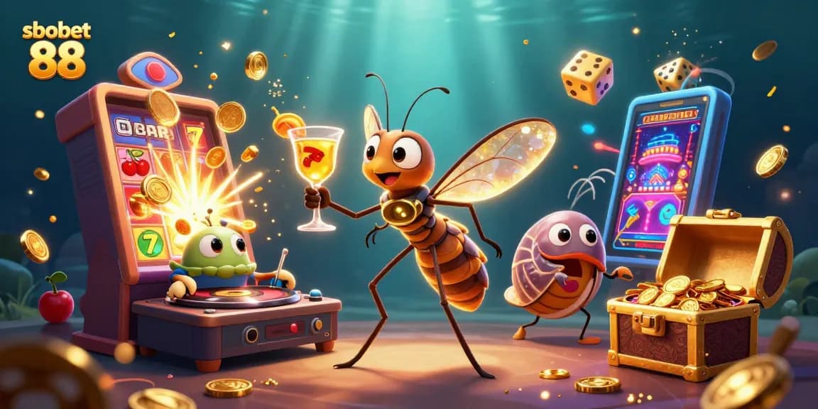 Experience the vibrant excitement of sbobet 88 with a thrilling 3D casino illustration featuring animated characters.