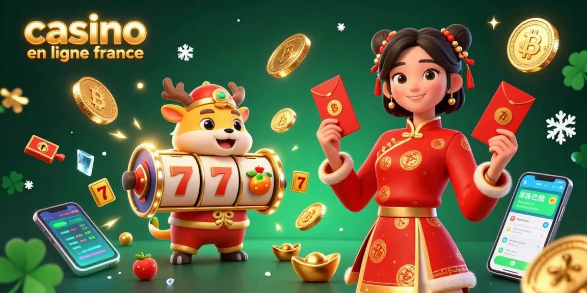 Vivez l'excitation d'un casino en ligne en France avec des éléments de jeu vibrants et des personnages 3D festifs.