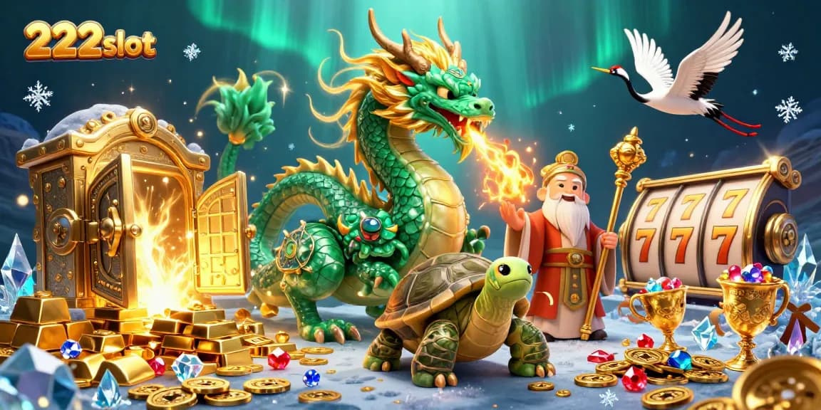 Mainkan 222slot dengan naga hijau dan karakter beruntung lainnya di latar bawah laut yang memukau.
