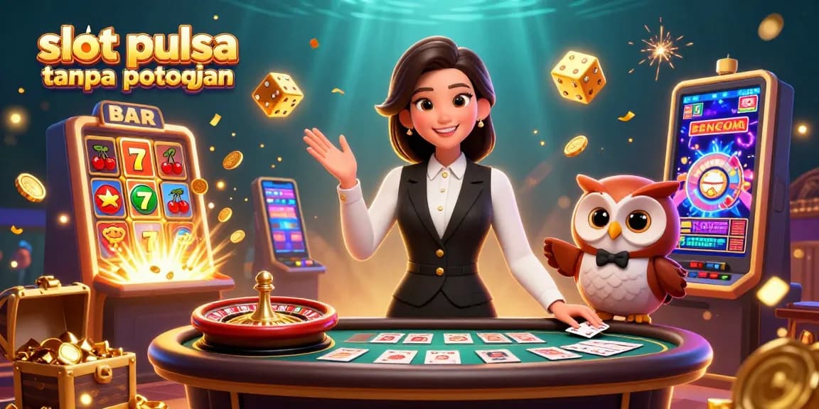 Spin the reels on slot pulsa tanpa potongan with vibrant casino elements and winning scenes.