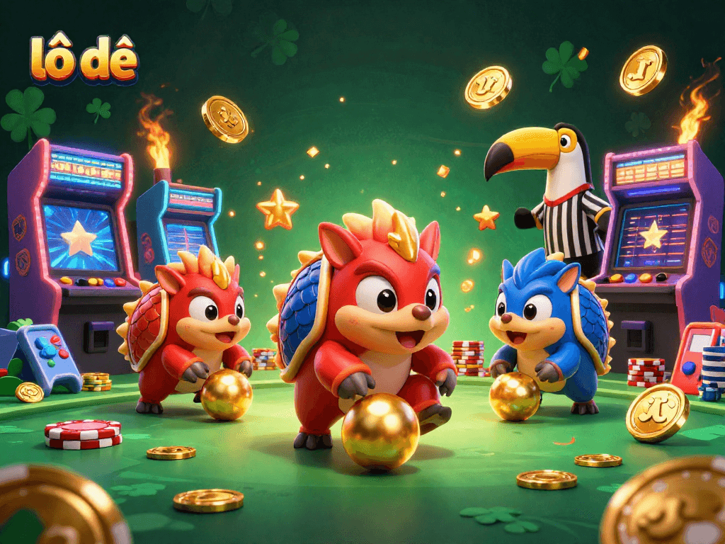 lô đề cartoon pangolins battling through casino chips with vibrant gaming elements all around