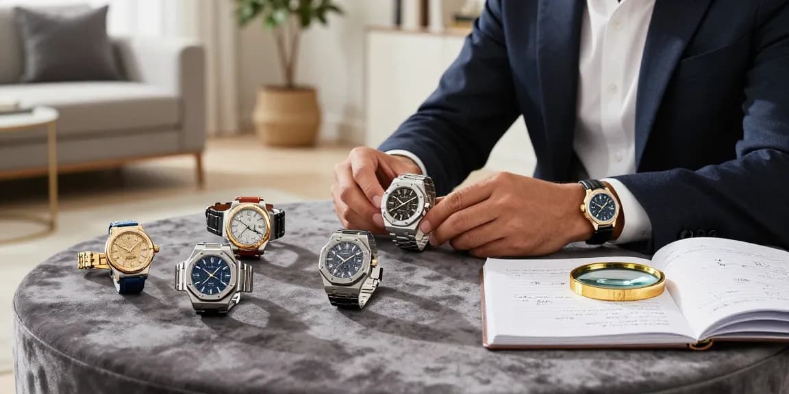 Person exploring stunning replica watches on a velvet table, highlighting luxury and design detail.
