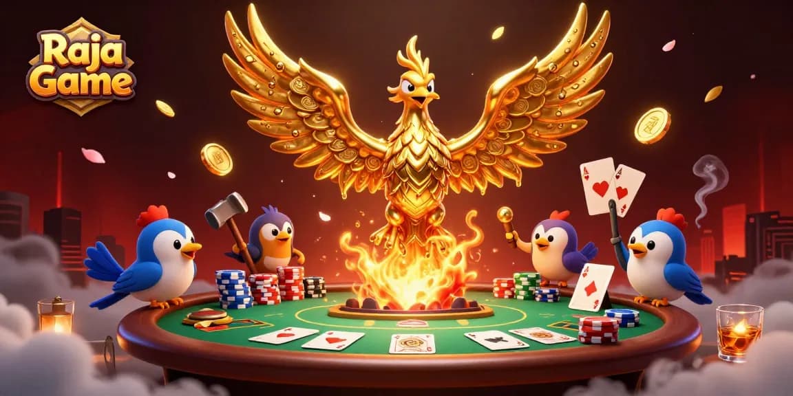 Experience thrilling gameplay with Raja Game's golden phoenix and poker elements.