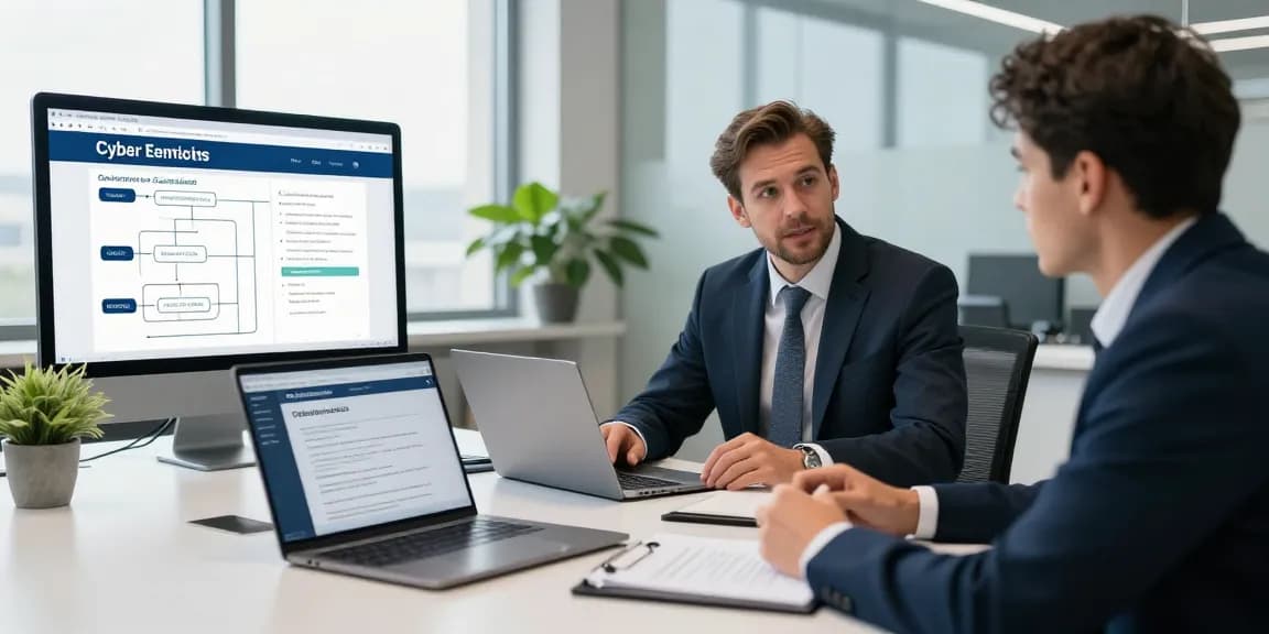 Discussing cyber essentials cost and certification in a modern office.