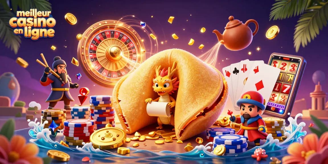 Jouez au meilleur casino en ligne avec cette illustration détaillée de personnages de jeu et de jetons d’or.