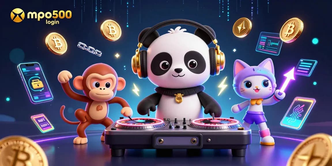 Experience mpo500 login with vibrant online gaming vibes, featuring a DJ panda and money elements.