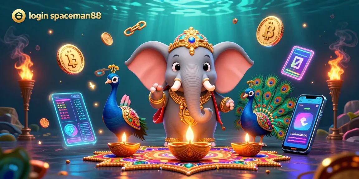 Win big today with login spaceman88 in this vibrant and dynamic casino-themed illustration.