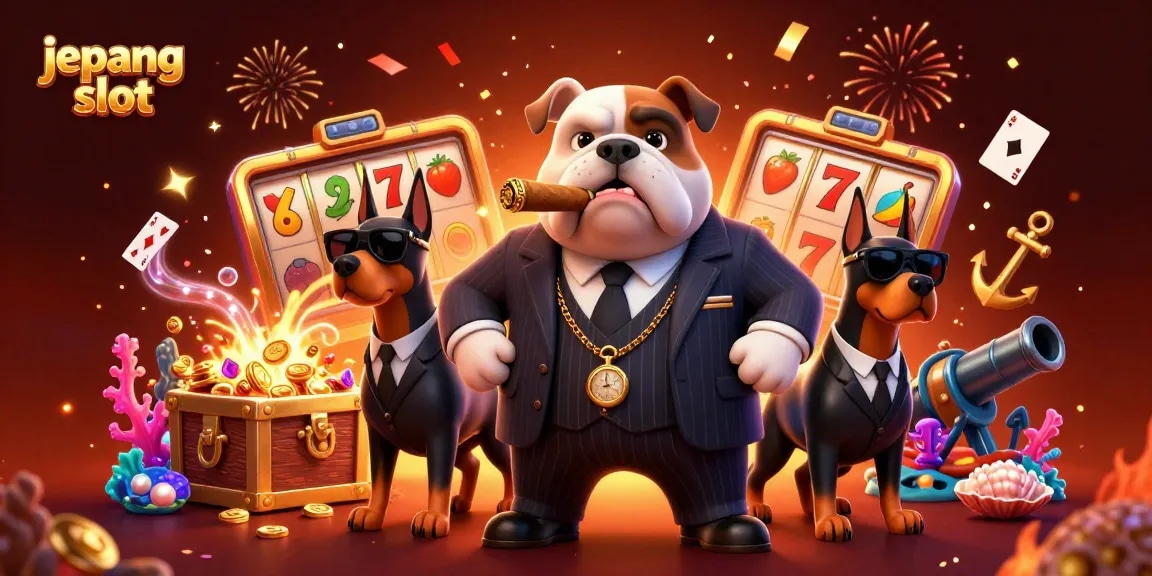Experience thrilling jepang slot action with cartoon characters amidst vibrant casino elements.