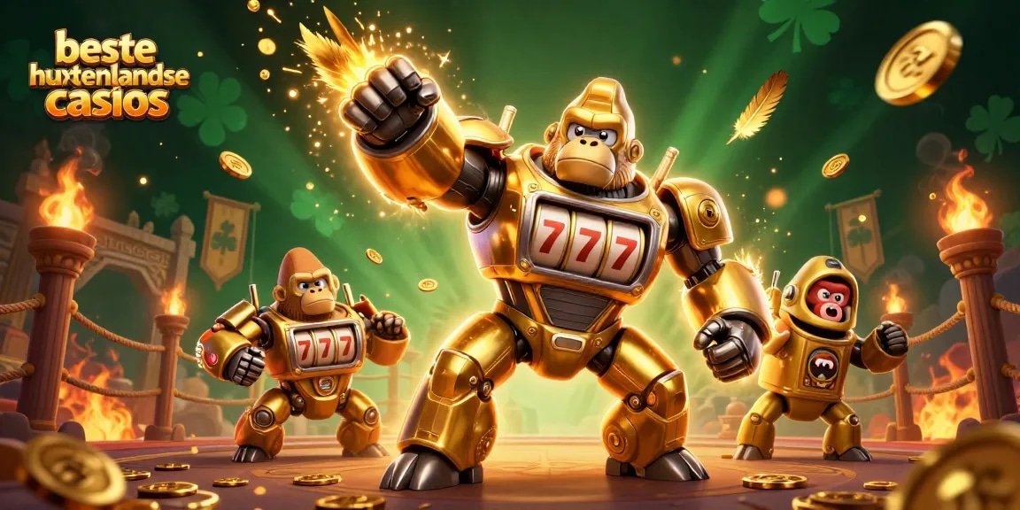 Experience the excitement of beste buitenlandse casinos with a vibrant 3D illustration featuring a mech gorilla.