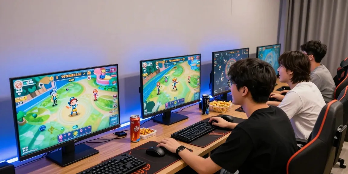 Immersive pakde4d gaming experience with friends, vibrant game screens, and digital avatars.