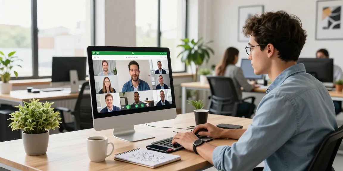 Using WhatsApp網頁版 in a modern office setting to enhance productivity and collaboration.