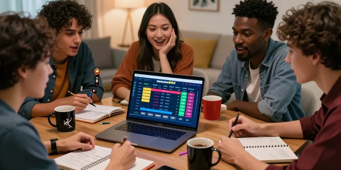 Group of friends engaging with newbet4d platform in a cozy setting