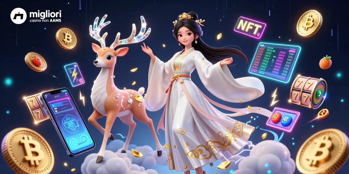 Gioca nei migliori casino non AAMS con un'illustrazione 3D straordinaria che mostra slot e elementi crypto.