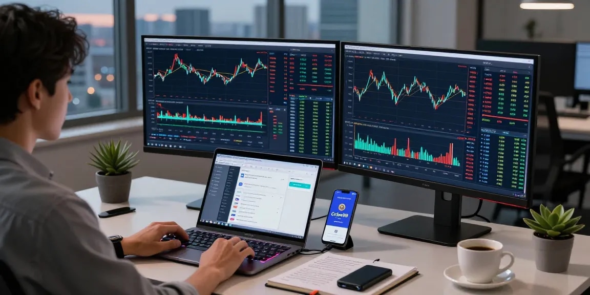 Cricbet99 cryptocurrency trading workspace with live market data, secure crypto wallet, and modern tech setup.