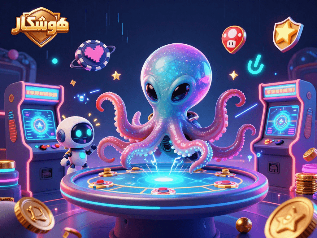 Play thrilling poker with هوشمندکار at a vibrant 3D alien casino, featuring captivating gaming experiences.