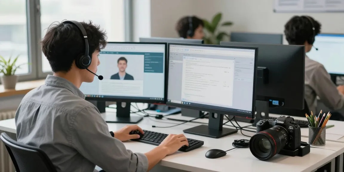 Telus-Technical-Support representative assisting clients in a modern workspace.
