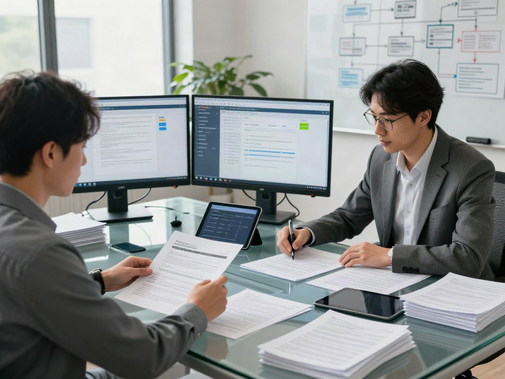 Document fraud detection analysis in a modern office environment with professional elements.