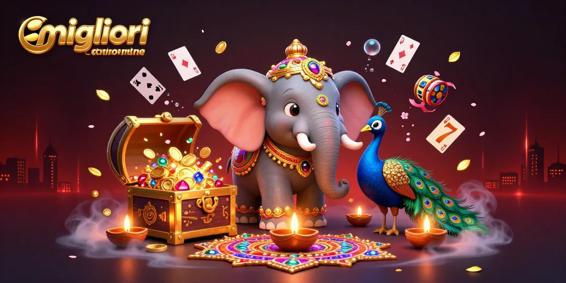 Scopri i migliori casino online con immagini vivaci di personaggi a tema Diwali ed elementi di gioco colorati.