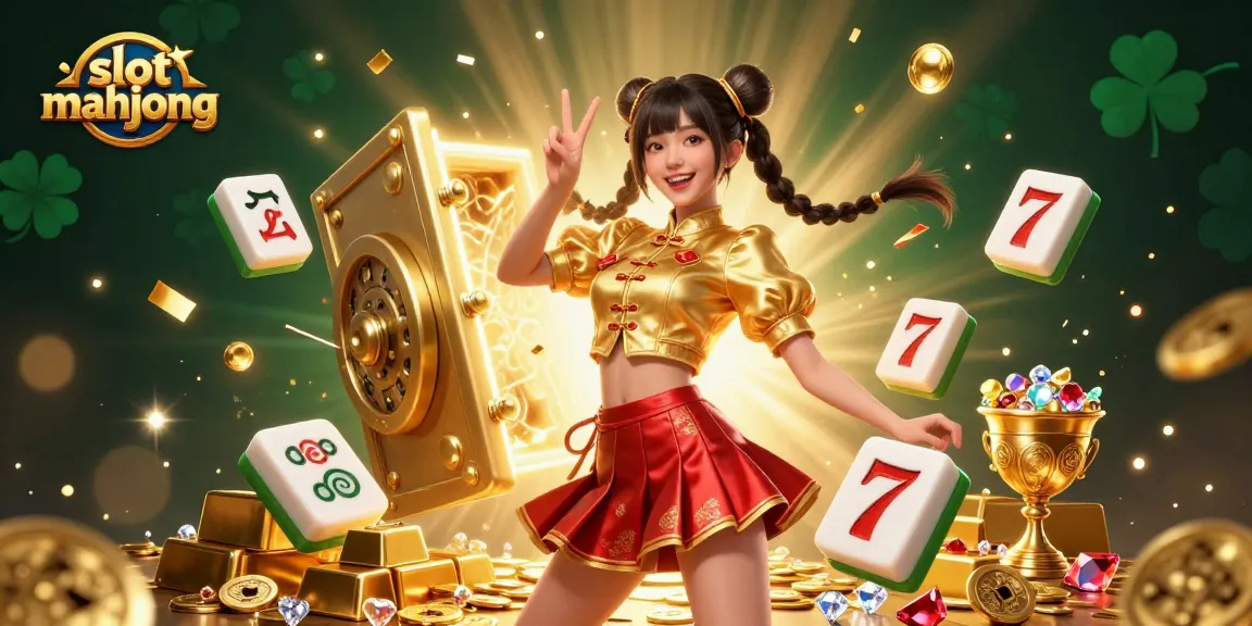 Play the exciting slot mahjong game featuring stunning characters amidst treasure and confetti.