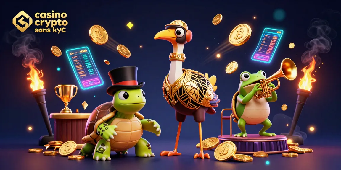 Jouez sans contraintes dans le casino crypto sans kyc, avec des pièces et trophées animés.