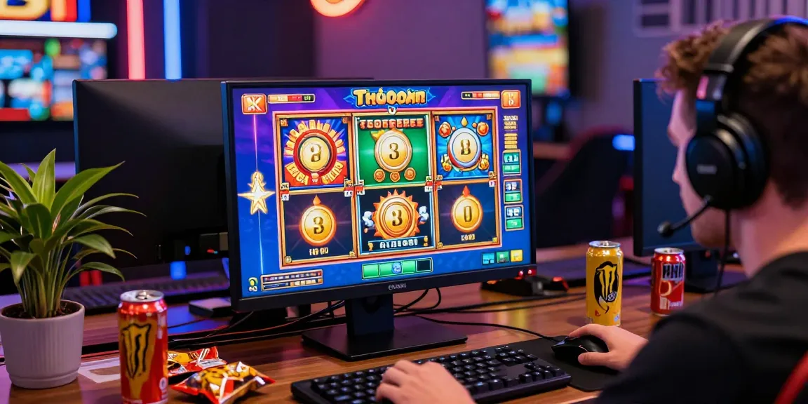 Player engaged in thrilling slot deposit 1k experience, highlighting vibrant game screens and modern gaming accessories.