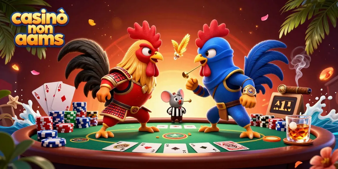 Giocare nei casinò non AAMS con i combattenti di galli in un'illustrazione vivace.