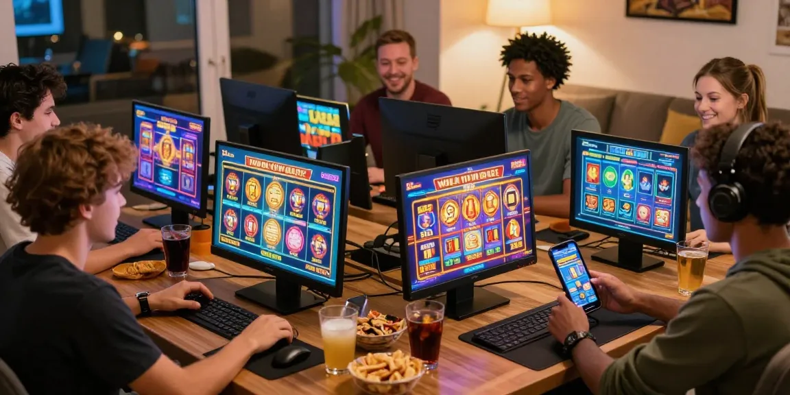 Players enjoying kecak4d online slot games in a vibrant home setting.