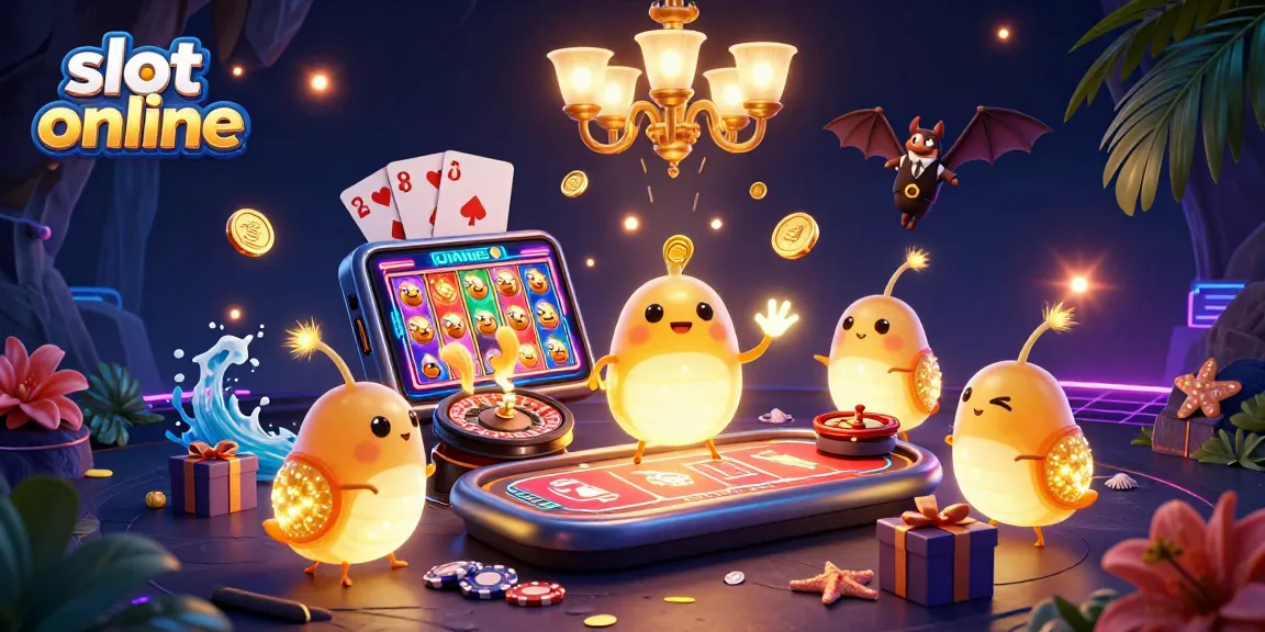 Experience slot online excitement with dazzling glowworms illuminating a cave casino scene.