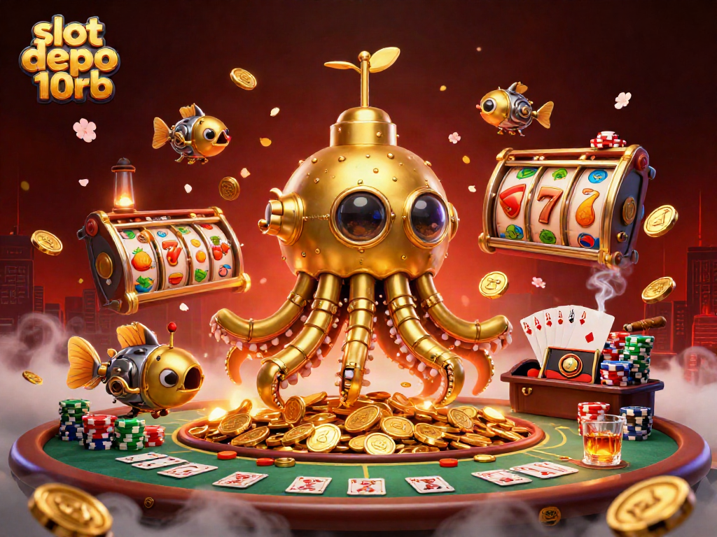 Experience thrilling winnings with slot depo 10rb amidst vibrant 3D casino elements.