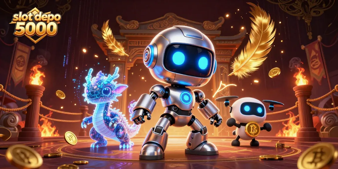Spin to win big at slot depo 5000 with a vibrant 3D casino scene featuring engaging characters and elements.