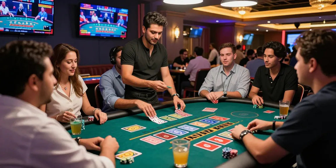 Engaging scene of players enjoying the andar bahar casino game at a lively gaming table.