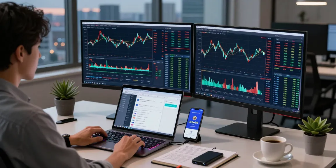 Cricbet99 cryptocurrency trading workspace with live market data, secure crypto wallet, and modern tech setup.