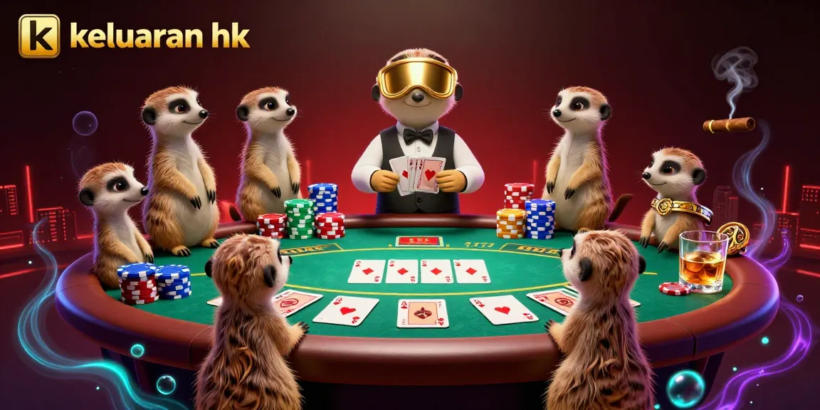Tangkap momen keseruan keluaran hk oleh koloni meerkat yang menjalankan kasino dengan poker dan chip warna-warni.