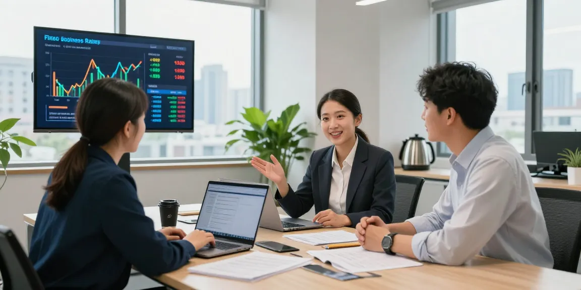 Consultation on fixed business energy rates with a digital dashboard in a modern corporate office