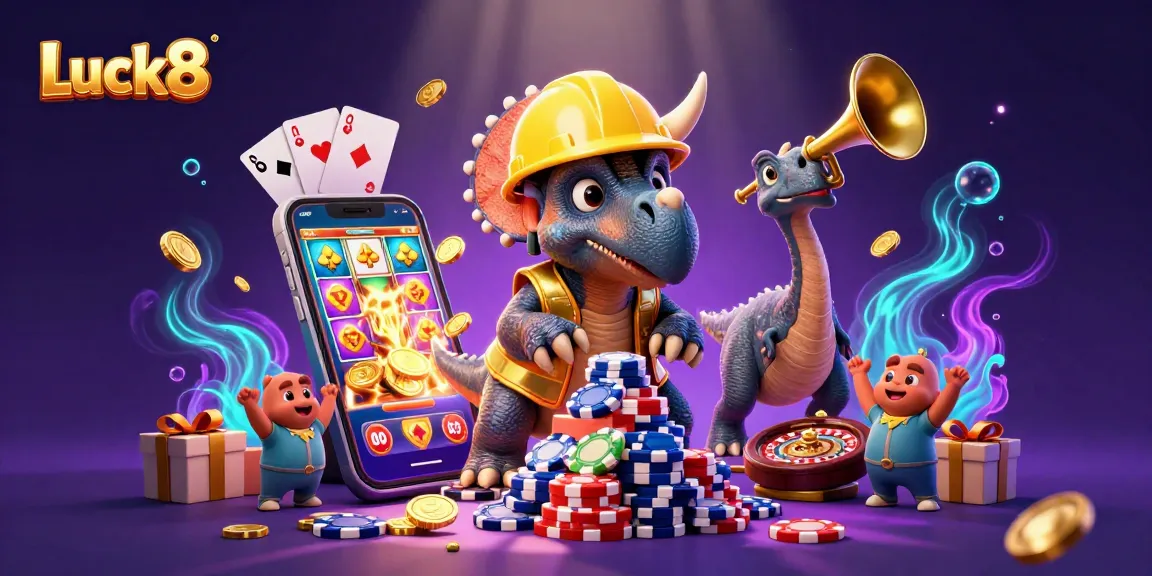Luck8 bursts with excitement as characters celebrate a jackpot win in a dynamic casino scene.