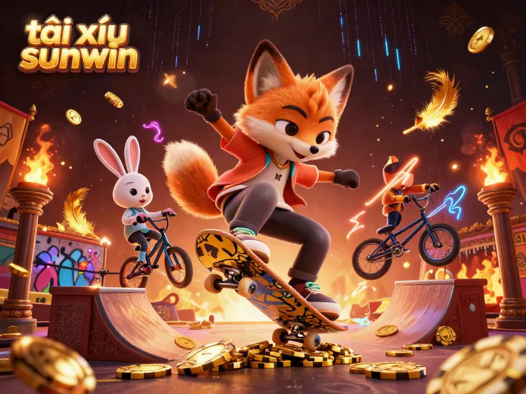 Experience the thrill of tài xỉu sunwin with dynamic casino-themed artwork featuring animated characters.