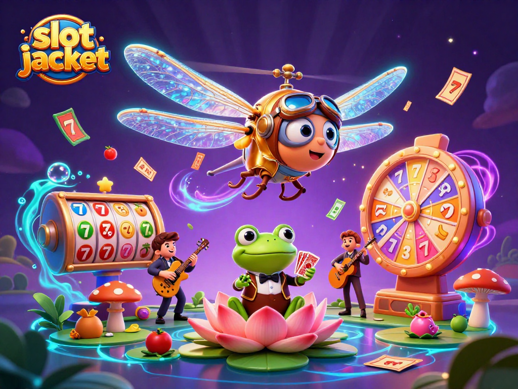 Experience the thrill of slot jackpot with vibrant characters and dynamic gambling action in a lively casino environment.