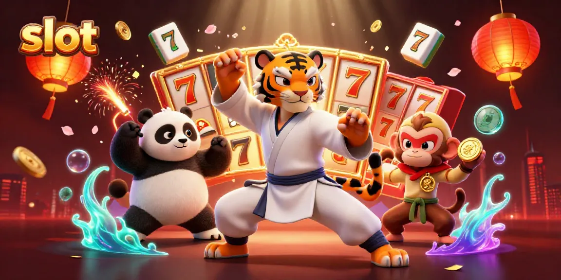 Pemain slot menguji keberuntungan dengan simbol keberuntungan dan elemen kasino yang ceria dalam ilustrasi 3D yang menarik.