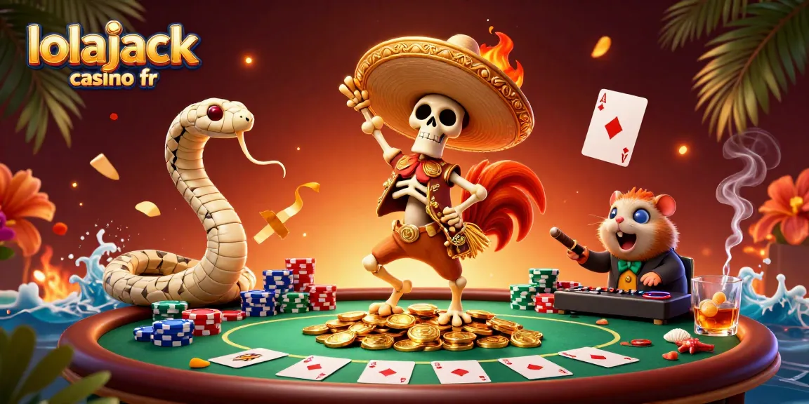 Plongez dans l'univers du lolajack casino fr avec une illustration dynamique de chances au poker et jeux de casino.