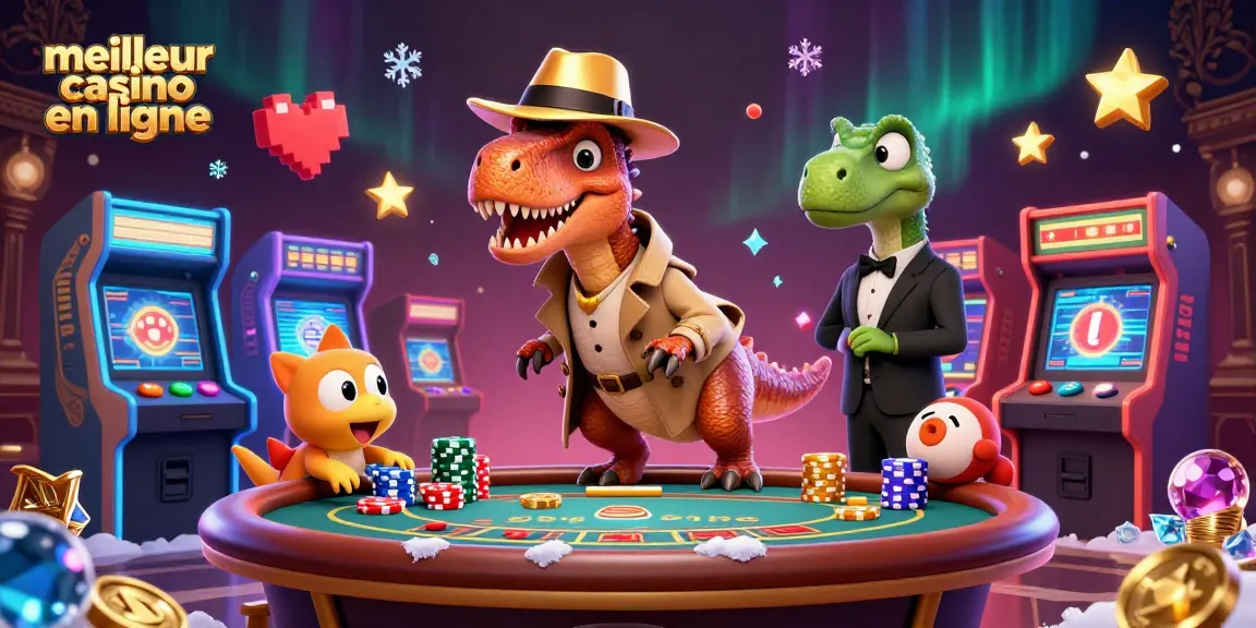 Jouer aux machines à sous et casinos en ligne sur meilleur casino en ligne avec un velociraptor et des jeux colorés.