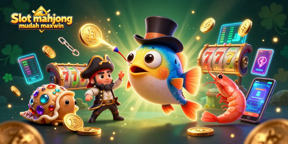 Engage with Slot mahjong mudah maxwin as anglerfish lures golden coins amidst vibrant slot game elements.