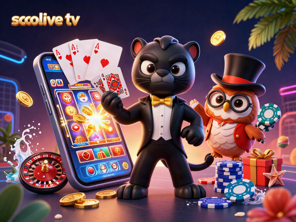 Socolive TV offers a vibrant 3D scene with characters engaging in a lively gambling atmosphere, showcasing interactive gaming elements.