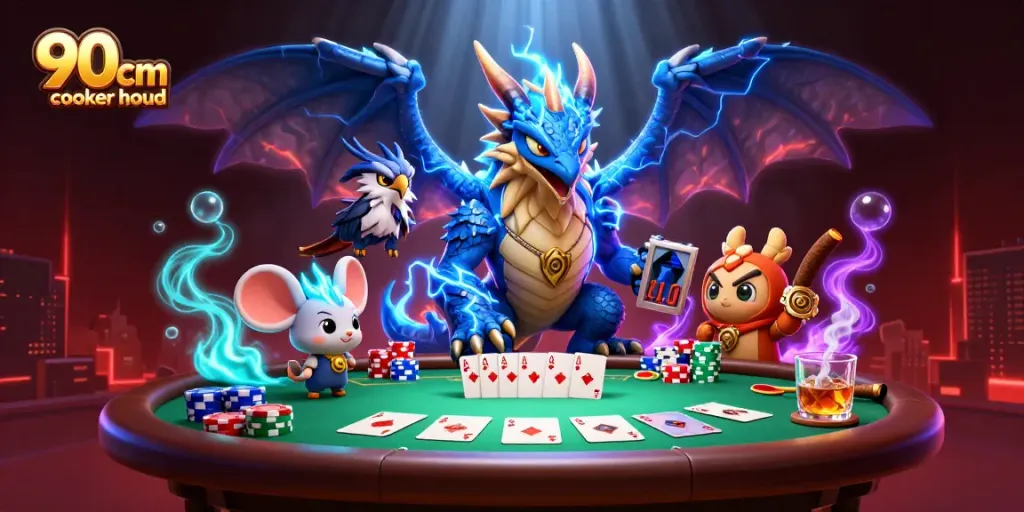 Engage with the 90cm cooker hood scene featuring dynamic poker action and vibrant characters.