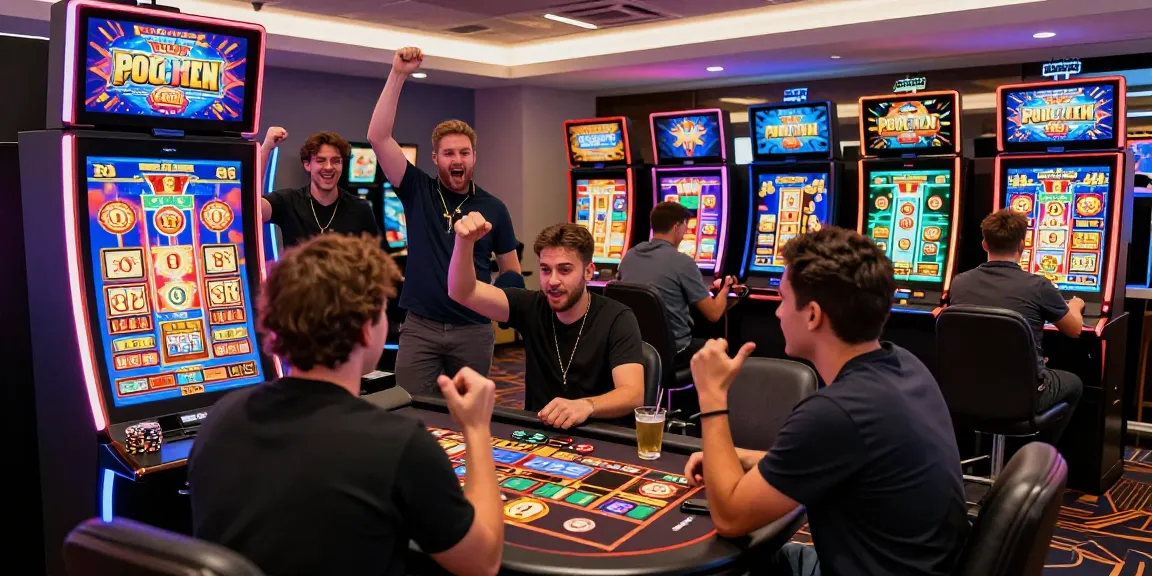 Players enjoying thrilling gameplay at online casinos Australia with vibrant slot machines and cheers.